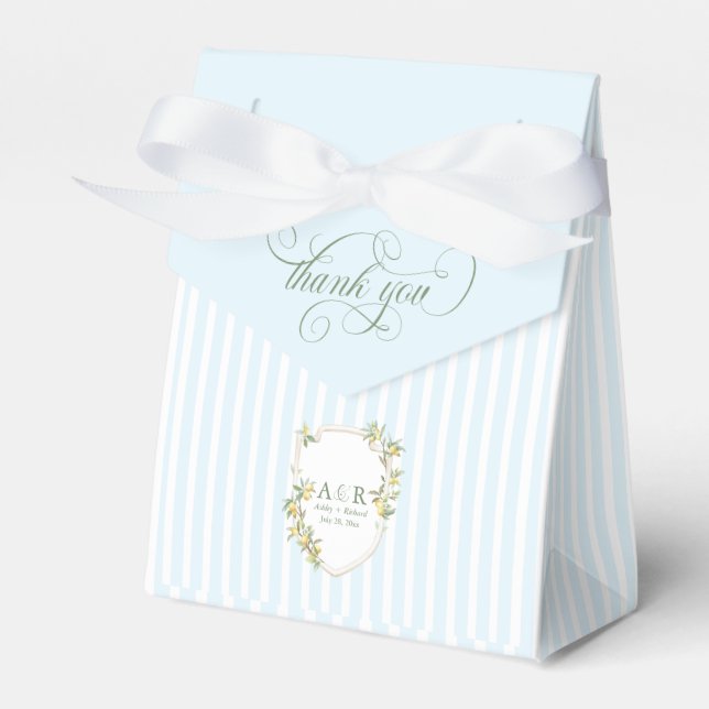 Mediterranean Lemon Crest Wedding Favour Box (Front Side)