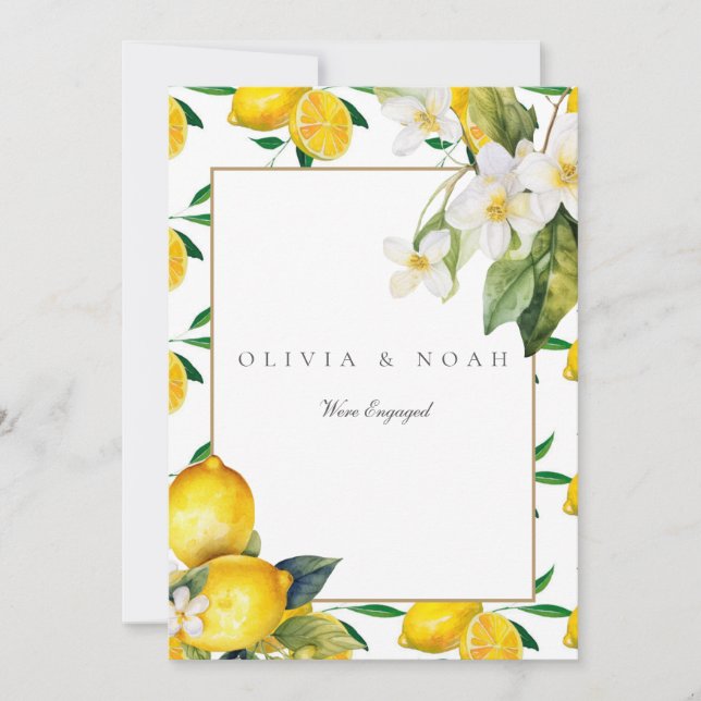 Mediterranean Lemon Engagement Announcement Card (Front)
