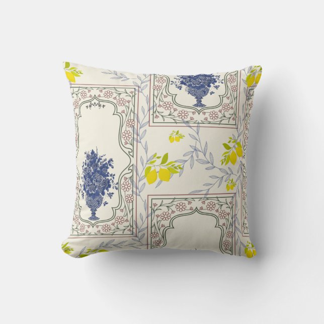 Mediterranean Lemon Floral Pattern  Cushion (Front)