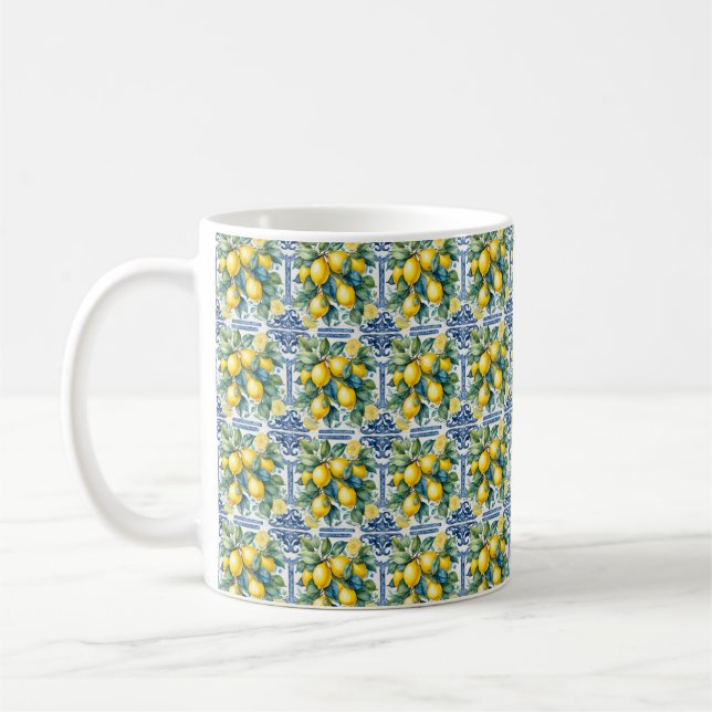 Mediterranean Lemon Garden  Blue Tile Mug (Left)