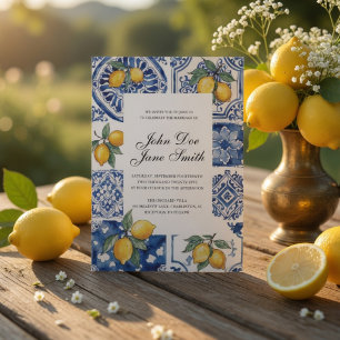 Mediterranean Lemon Italian Coast Blue Tile Citrus Invitation