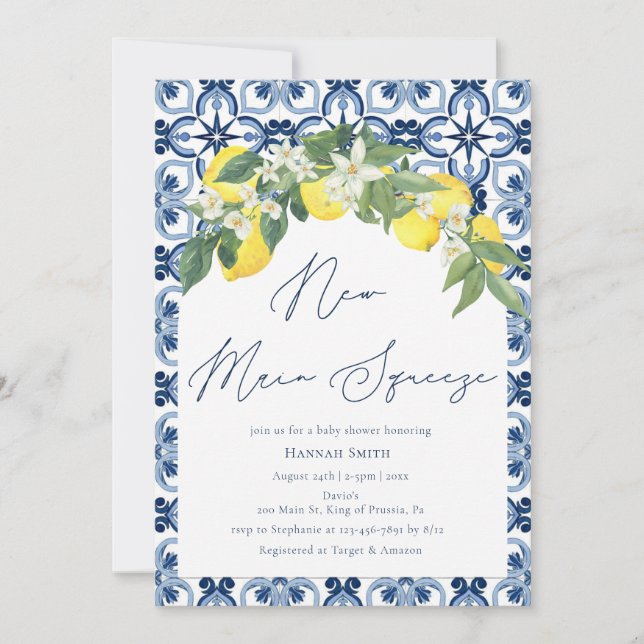 Mediterranean Lemon Main Squeeze Baby Shower Invitation (Front)