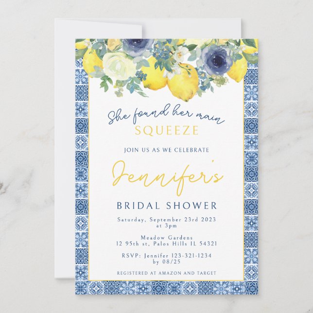 Mediterranean Lemon main squeeze Bridal Shower Invitation (Front)