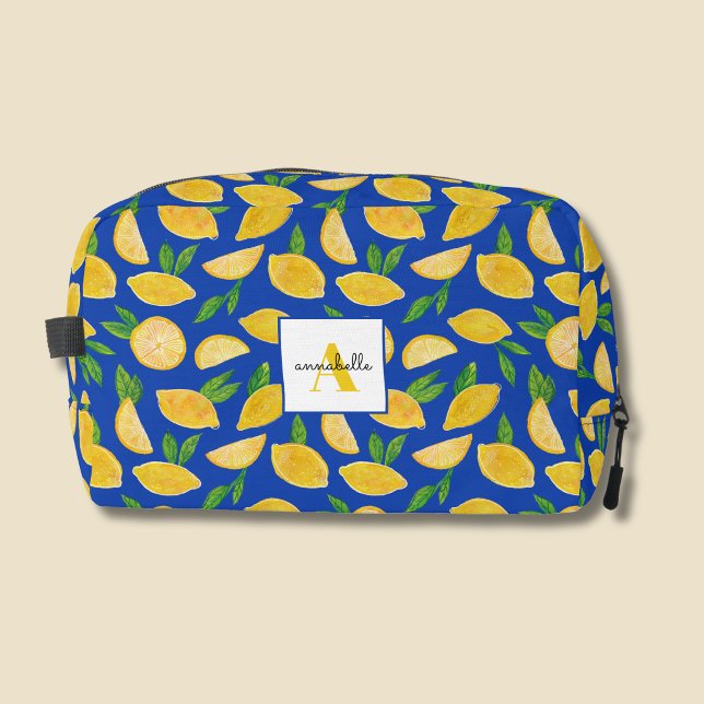 Mediterranean Lemon pattern Dopp Kit (Citrus Lemon personalized dopp kit front)