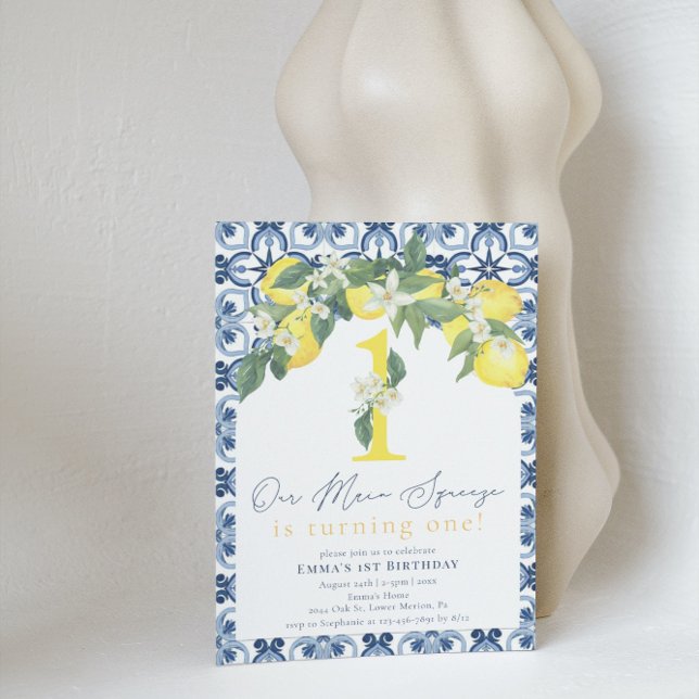 Mediterranean Lemon Positano First Birthday Invitation (Creator Uploaded)