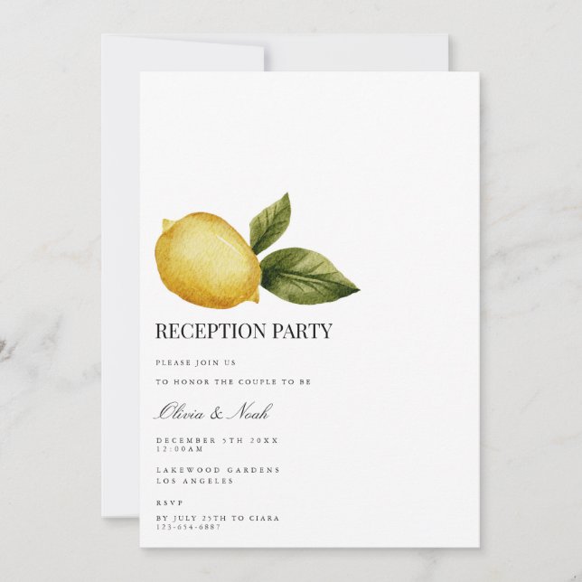 Mediterranean Lemon Reception Invitation Card (Front)