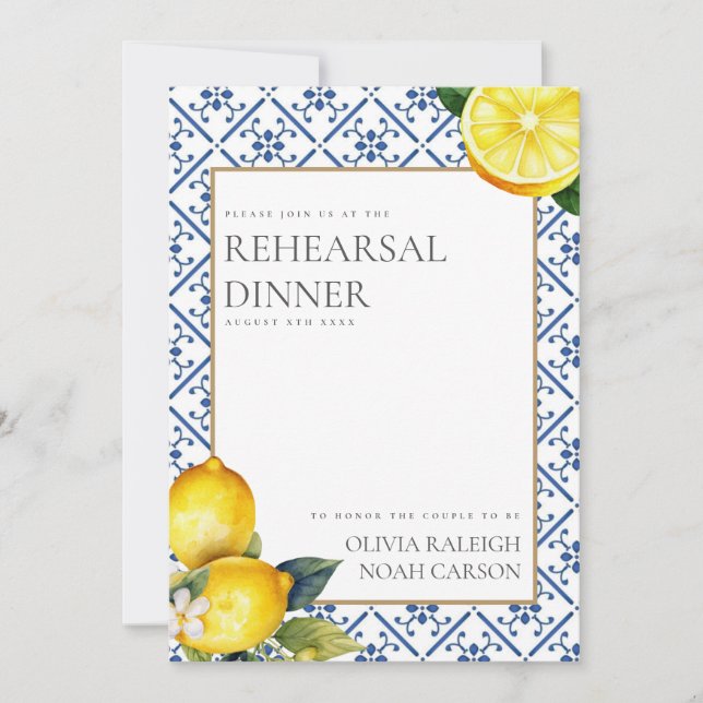 Mediterranean Lemon Rehearsal Dinner Invitation (Front)