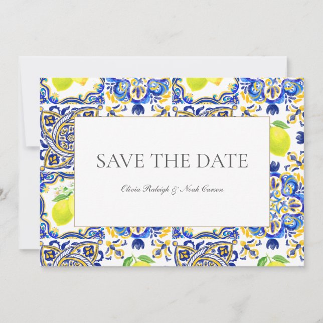 Mediterranean Lemon Save The Date Wedding Card (Front)