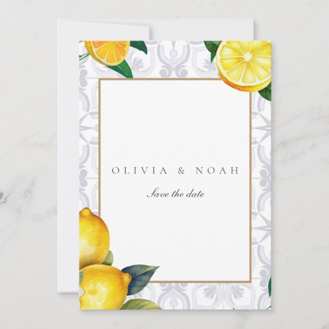Mediterranean Lemon Save The Date Wedding Card (Front)