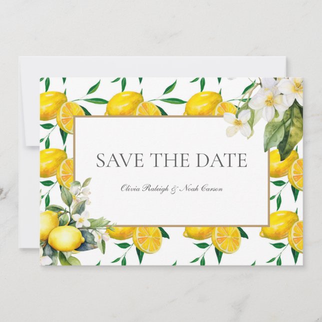 Mediterranean Lemon Save The Date Wedding Card (Front)