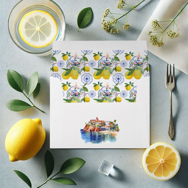 Mediterranean Lemon-Themed Amalfi Coast Wedding Envelope (Mediterranean Lemon-Themed Amalfi Coast Wedding Envelope)