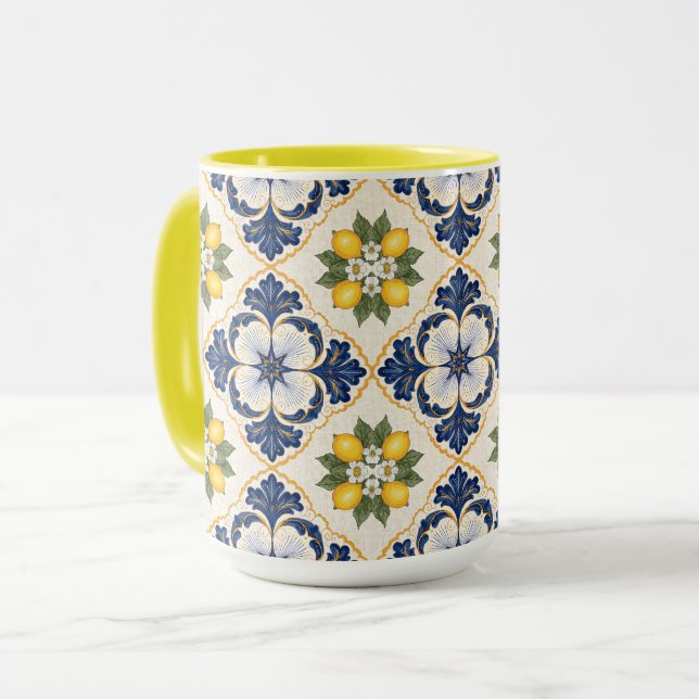 Mediterranean Lemon Tile Italian Talavera Mug (Front Left)