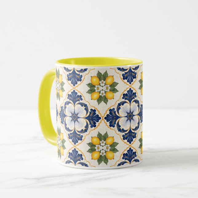 Mediterranean Lemon Tile Italian Talavera Mug (Front Left)