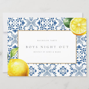Mediterranean Lemon Tiles Bachelor Party Card
