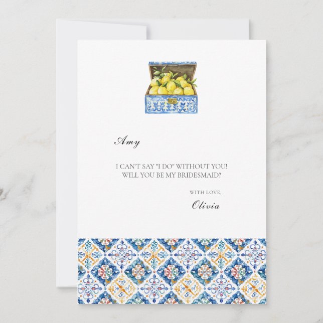 Mediterranean Lemon Tiles Bridesmaid Proposal Card (Back)