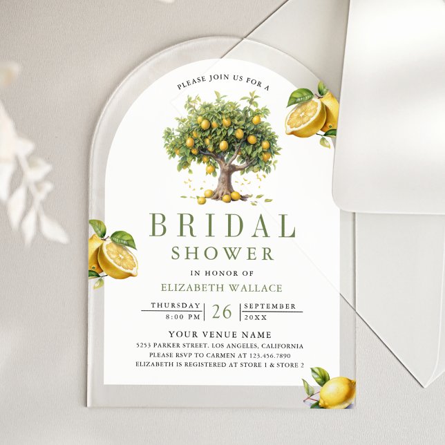 Mediterranean Lemon Tree Arch Bridal Shower Acrylic Invitations (Creator Uploaded)