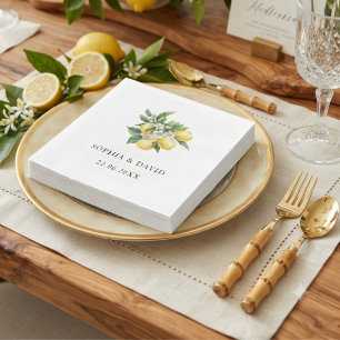 Mediterranean Lemon Watercolor Floral Wedding Napkin