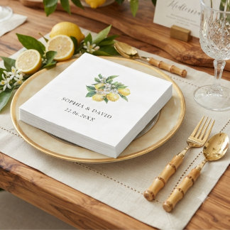 Mediterranean Lemon Watercolor Floral Wedding Napkin