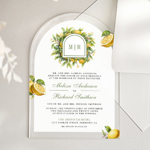 Mediterranean Lemon Wedding Acrylic Invitations