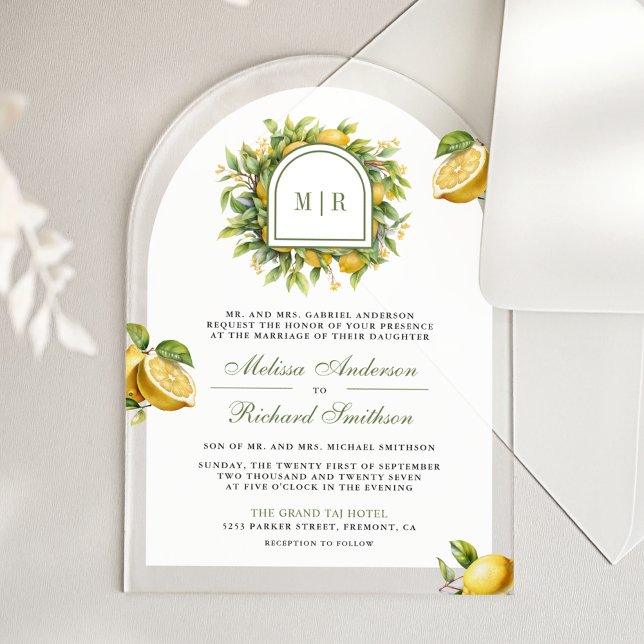 Mediterranean Lemon Wedding Acrylic Invitations (Creator Uploaded)