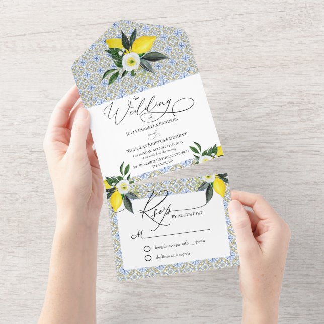 Mediterranean Lemon Wedding All In One Invitation (Tearaway)