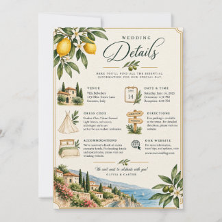 Mediterranean Lemon Wedding Details Card | Italian