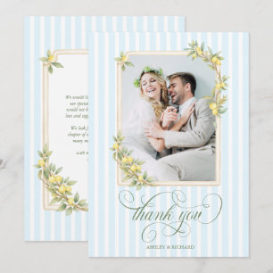 Mediterranean Lemon Wedding Photo Thank You Card