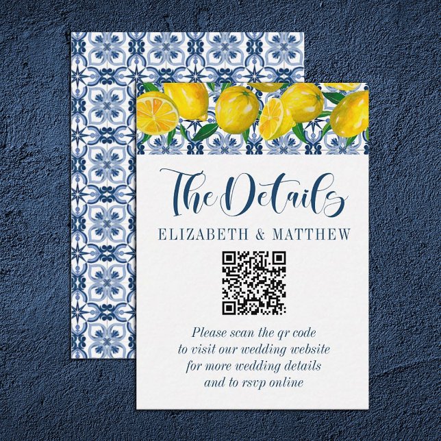 Mediterranean Lemon Wedding QR Code Wedding Enclosure Card (A qr code Mediterranean lemon wedding details card. Personalize it with your info.)