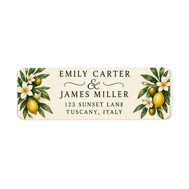 Mediterranean Lemon Wedding Return Address Labels  (Front)