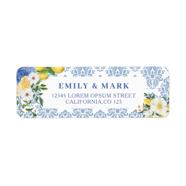 Mediterranean Lemon Wedding Return address Return Address Label (Front)