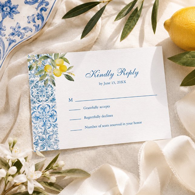 Mediterranean Lemon Wedding RSVP Card (Mediterranean Lemon Wedding RSVP Card)