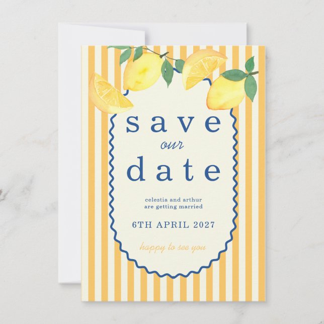 Mediterranean Lemon Wedding Save the Date (Front)