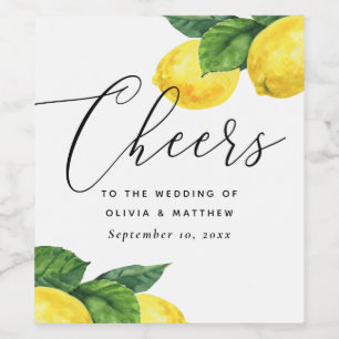 Mediterranean Lemon Wedding Summer Garden Cheers Wine Label