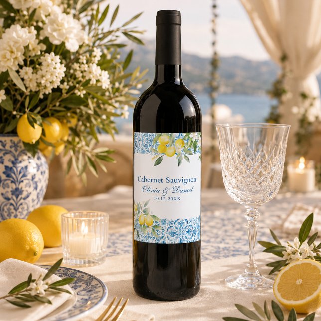 Mediterranean Lemon Wedding Wine Label (Mediterranean Lemon Wedding Wine Label )