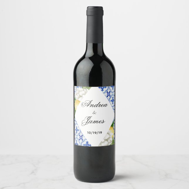 Mediterranean Lemon Wedding Wine Label (Front)