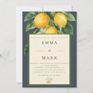 Mediterranean Lemon with QR Code | Charcoal Blue Invitation