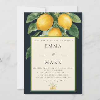 Mediterranean Lemon with QR Code | Navy Blue Invitation