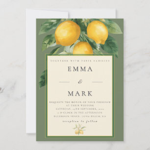 Mediterranean Lemon with QR Code   Olive Green Invitation