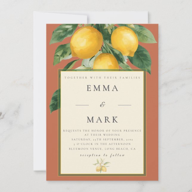 Mediterranean Lemon with QR Code | Terracota Invitation (Front)