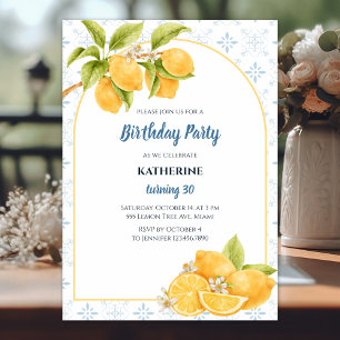 Mediterranean Lemon Yellow Citrus Birthday Party Invitation