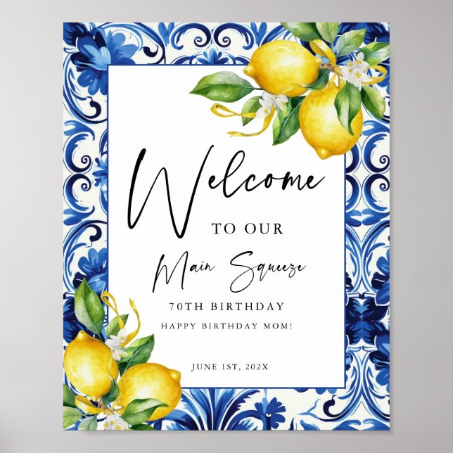 Mediterranean  Lemons 7Oth Birthday Welcome Sign (Front)
