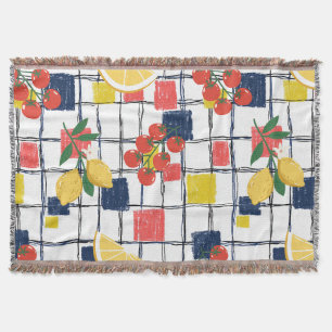 Mediterranean Lemons and Tomatoes Plaid Throw Blanket