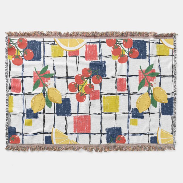 Mediterranean Lemons and Tomatoes Plaid Throw Blanket (Front)