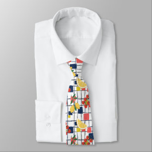 Mediterranean Lemons and Tomatoes Plaid Tie