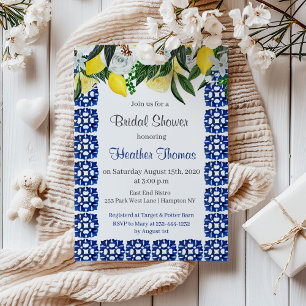 Mediterranean Lemons Blue Tile Bridal Shower Invitation