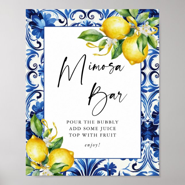 Mediterranean Lemons Bridal Shower Mimosa Bar Sign (Front)