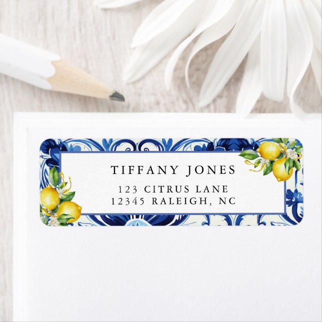 Mediterranean Lemons Bridal Shower Return Address Label (Insitu)