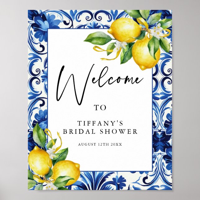 Mediterranean  Lemons Bridal Shower Welcome Sign (Front)