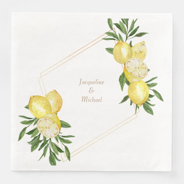 Mediterranean Lemons Gold Text  Napkin (Front)