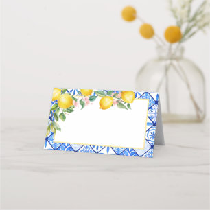 Mediterranean Lemons Italian Blue Tiles Food Label Place Card